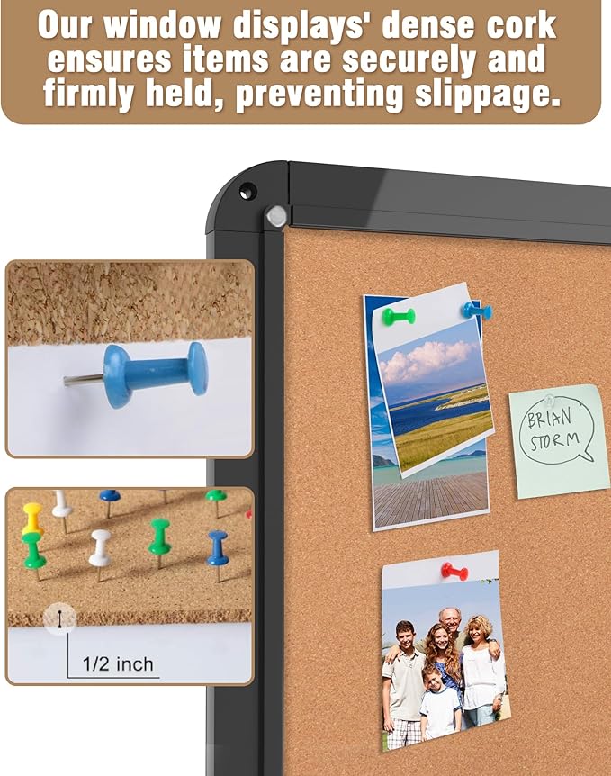 Mifuro 38"x28" Enclosed Bulletin Board, Lockable Weather-Resistant Aluminum Cork Noticeboard for School & Office, Black Frame w/Cork