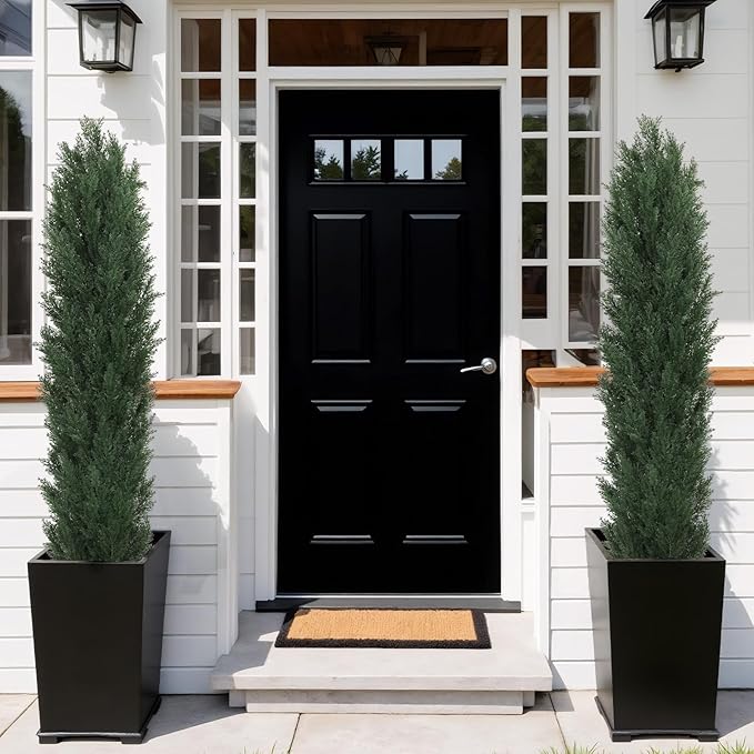 THE BLOOM TIMES 6ft Large Topiary Trees Artificial Outdoor Set of 2, UV Resistant Faux Cedar Pine Cypress Bushes & Shrubs, Fake Plants for Front Porch Outside Planter Patio Decor 6 Foot Tall