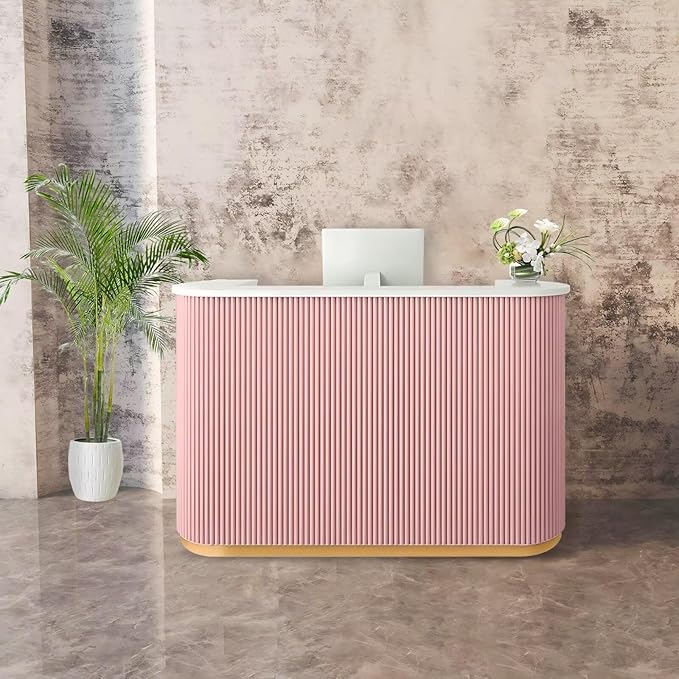 Small Reception Desk with Drawer and Cabinet Front Desk Receptionist Counter No Assembly Required Reception Room Tables Checkout Counter for Shop Retail Office Salon Lobby Pink 31inch/80cm