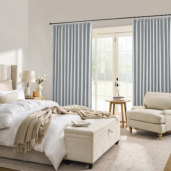 Light Grey Pinch Pleated Blackout Curtains 138 Inch Long, Accordion Style Thermal Insulated Drapes with Hooks, Back Tab Ceiling Traverse Curtains for Living Room,40x138, 2 Panels