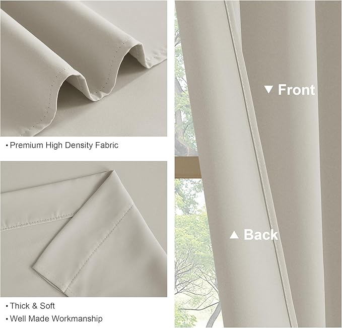 PONY DANCE Window Treatment Thermal Insulated Rod Pocket Blackout Curtains/Drapes for Bedroom(Cream,Set of 2 Panels,52 by 54 Inch Length)