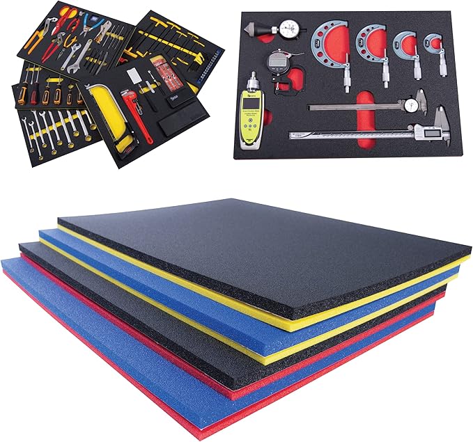 5S Tool Box Shadow Foam Organizers (2 Color) Custom Size (26.25" x 39.75", Black Top/Yellow Bottom)