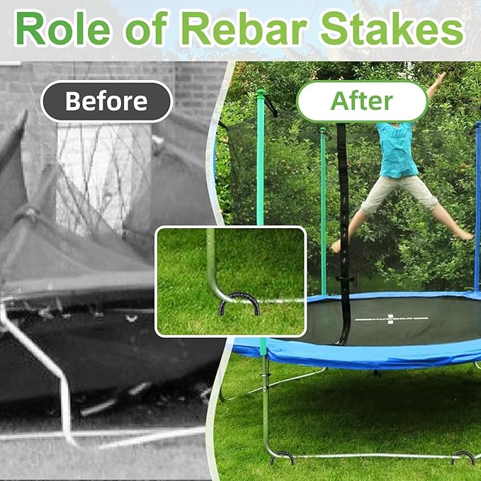 Rebar U Stakes 12 Inch - 10 Pack Black Galvanized Steel Heavy Duty Ground Anchors for Trampoline,Tent,Tarp,Soccer Goal,Garden Stake & Yard Art