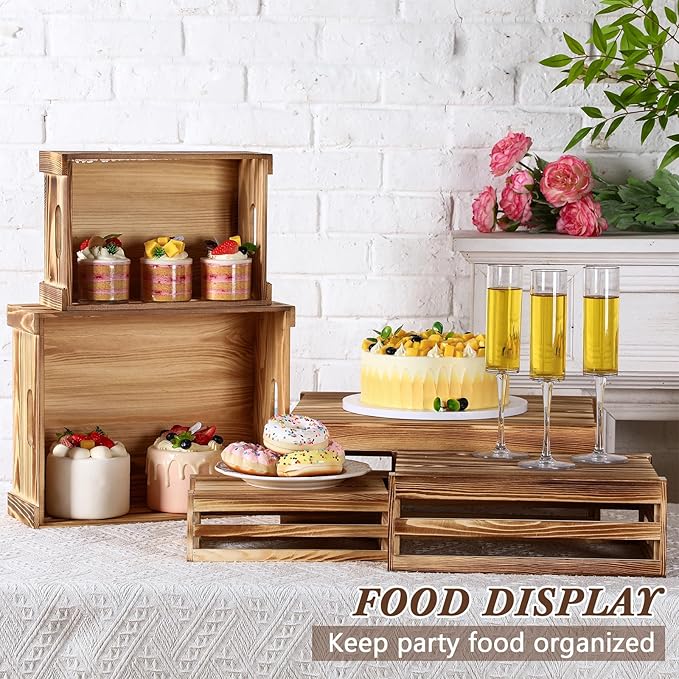 5 Pack Decorative Wood Crates for Display 5 Sizes Rustic Nesting Wooden Crates Vintage Storage Container Boxes with Handles Handmade Decorative Baskets Bin for Farmhouse (Classic Color)