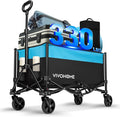 VIVOHOME Collapsible Wagon Carts, 330lbs 170L Utility Heavy Duty Foldable Wagons with Universal Wheels, Cup Holders & Side Pocket, Adjustable Handle, for Camping, Garden, Sports, Picnic, Shopping