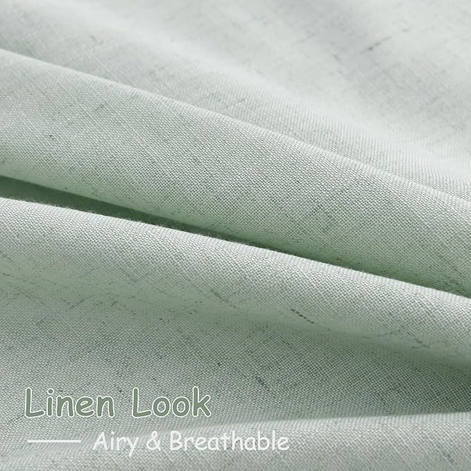 Nanspring Linen Curtains 108 Inches Long for Living Room Bedroom 2 Panels Set Aqua Green Extra Long Back Tab Curtain Light Filtering Sheer Drapes Floor to Ceiling Curtain for Large Windows 52x108
