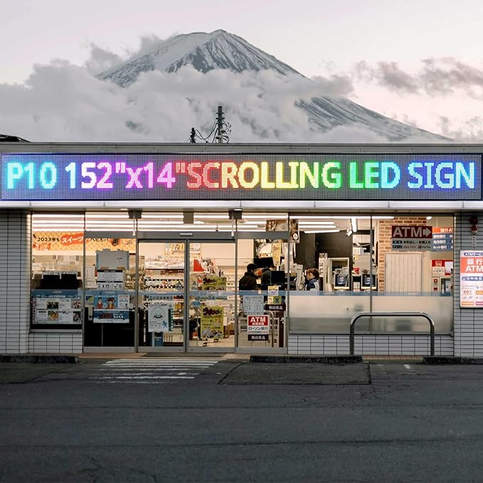 HS P10 Outdoor Programmable Scrolling Led Signs, Open Neon Sign, Digital Electronic Message Board Custom, Large Display Banner Waterproof , for Business Store Commercial Restaurant Window Advertising Public, Full Color High Brightness 152’’x14’’ WIFI c...