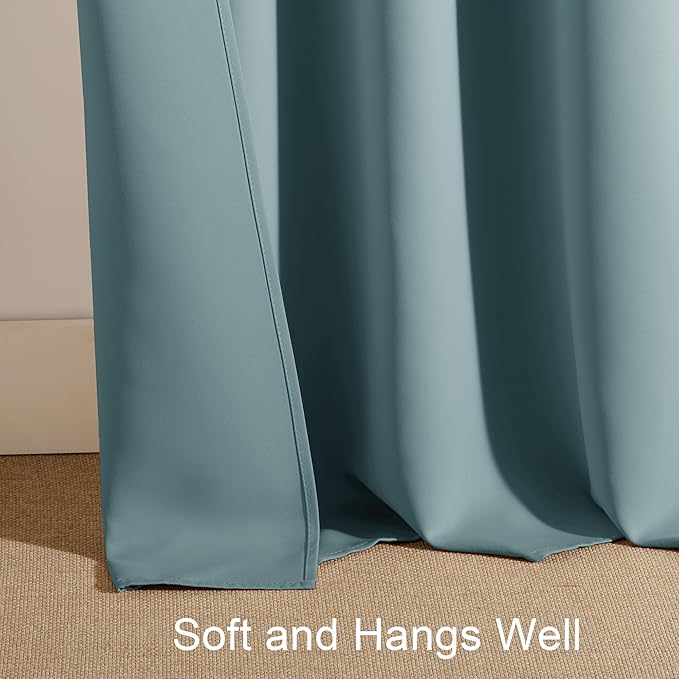 PONY DANCE Greyish Blue Blackout Curtains for Living Room,Thick Durable Privacy Window Shades, Rod Pocket Thermal Insulated Backdrop for Teenagers Bedroom Dorm, W 42 x L 72 inches, 2 Panels