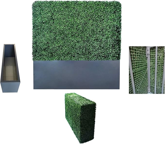 AGPL New Generation Artificial Hedge Green Wall with Dark Gray 201 Stainless Steel Planter Box (48" H 48" W12 D)