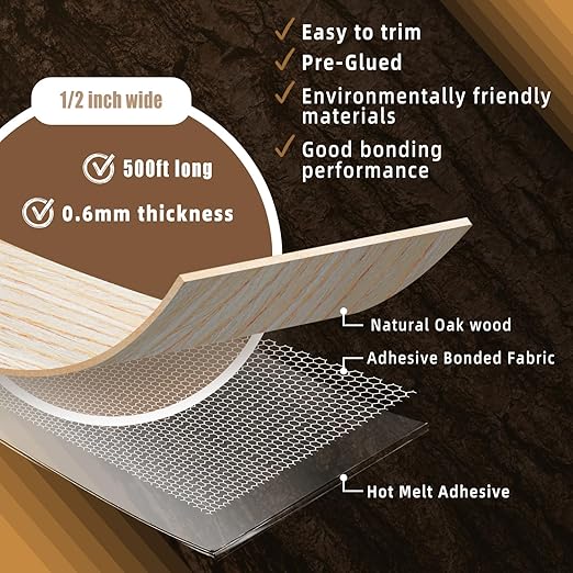 GSCIT Club Oak Edge Banding, 1/2 inch x 500ft roll of Veneer Edge Banding Pre-glued Flexible, Wood Tape Banding for Cabinet Repair Furniture
