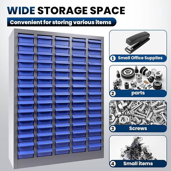 75 Drawers Nut and Bolt Organizer, 36" H x 26" D x 9" W Bolt and Nut Tool Storage Cabinet with Acrylic Adjustable Shelves & Label Stickers, Alloy Steel Parts Cabinet for Workshop Garage Organizer