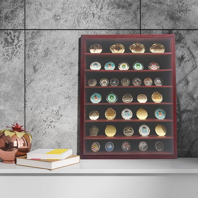 GMFrames 16x20 Wooden Shadow Box Frame with Removable Shelves Deep Display Case for Military Medals Keepsakes Cherry