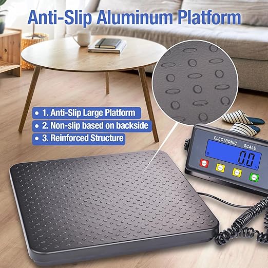 Surmountway Industrial Shipping Scale with Anti-Slip Aluminium Platform, 11.8" x 11.8" Black Portable Digital Postal Scale 440lbs for Shipping Packages Luggages with Tare/Count/Auto-Off Functions