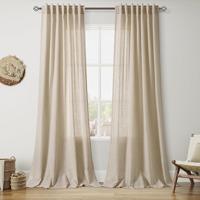 Nanspring Taupe Burlywood Curtains 120 Inches Long for Living Room Linen Textured Rustic Farmhouse Privacy Sheer Curtains Back Tab Floor to Ceiling Curtain for Bedroom Office 52x120, 2 Panels