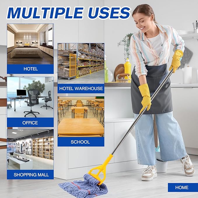 Eccliy 6 Pack Heavy Loop End Cotton String Mop Head Heavy Duty Mop Head Commercial Refills Replacement Bulk for Home Industrial Commercial Floor Cleaning (Blue,Red)