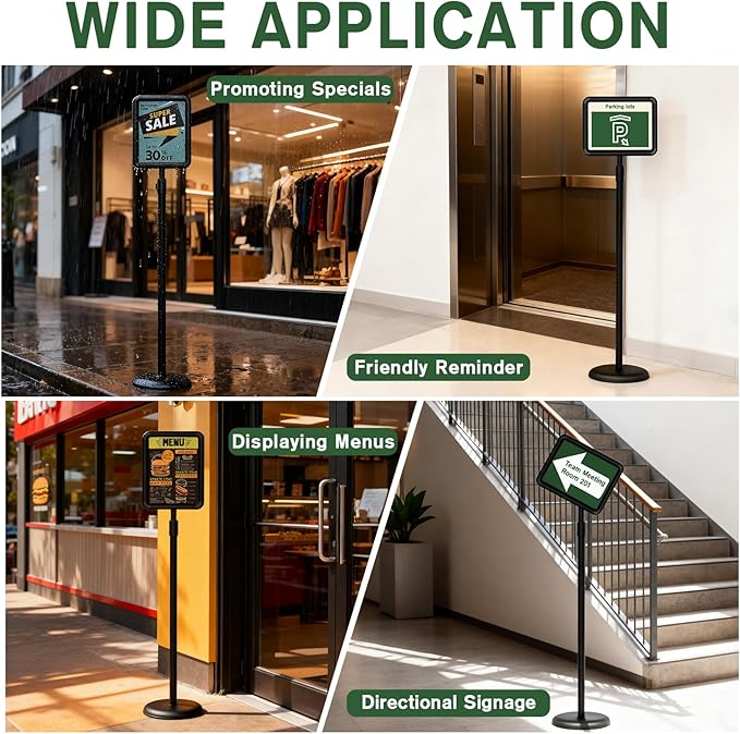 Sign Holder - 8.5x11 inch Sign Stand Holder Adjustable Display Stand Floor Standing Sign Holder, Signage Stand with Snap-Open Frame Display for Malls,Schools,Restaurants (Black)