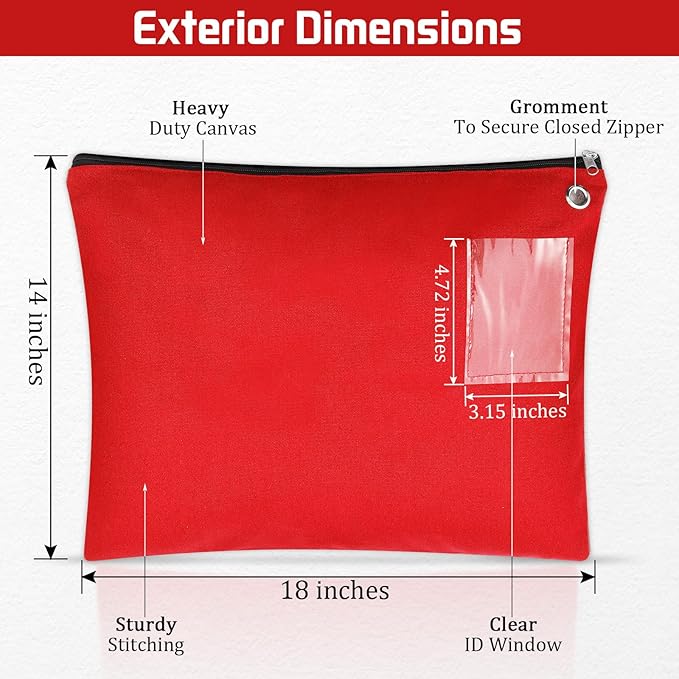 4 Pcs Interoffice Mailer Canvas Transit Sack Zipper Bag 18" x 14" Large Zipper Pouch with Grommet Interoffice Mail Bag (Red)