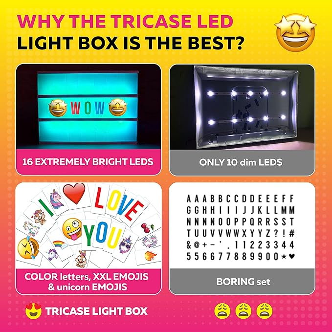 Cinema Light Box with Letters – Marquee Color Changing Light Box Sign with 386 Black & Color Letters & Emoji & 2 Markers- Premium Light Up Letter Board – 16 Dimmable Remote-Controlled Colored Options