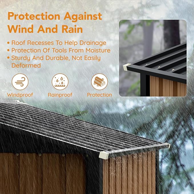 6X4FT Garden Storage Shed with Lockable Door,Steel Tool Shed with 1 Clear Window, Anti-Corrosion Metal Shed for Backyard Patio Lawn (Light Wood Grain)