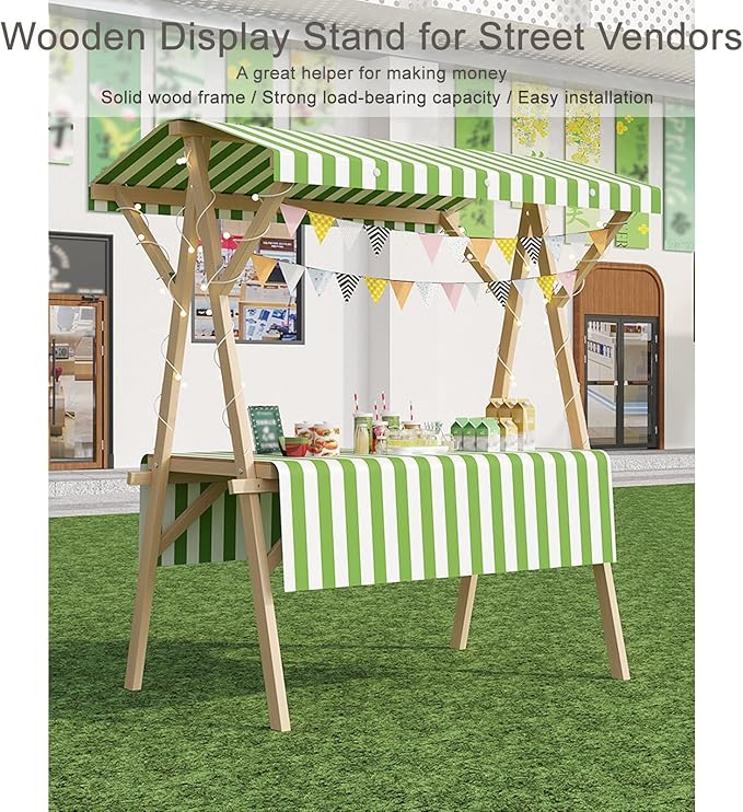 Collapsible Mobile Market Stall Carts Vendor on Wheels, Wood Outdoor Vendor Cart, Easy to Assemble for Parties, Birthdays, Weddings, Bar(Blue1,120cm/47.2in)