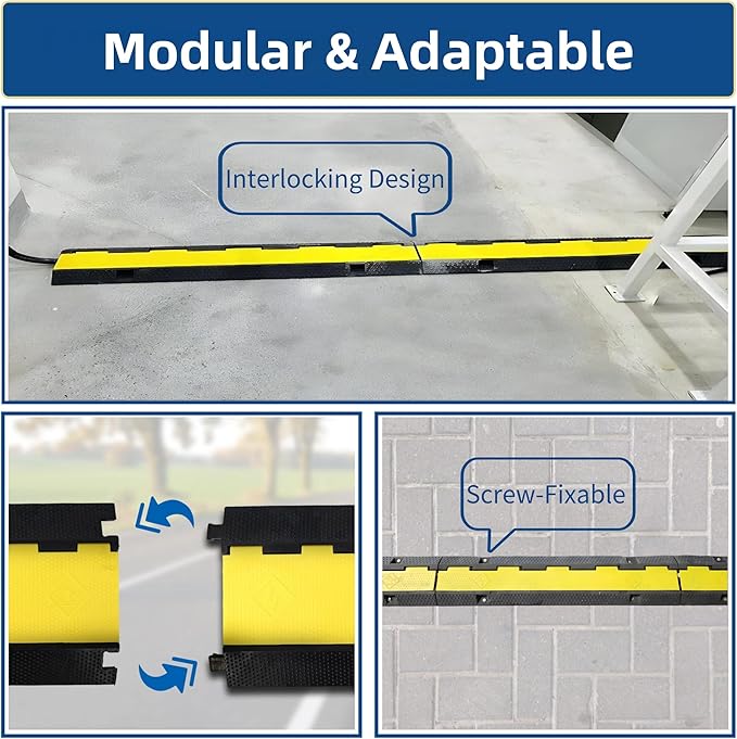 Nisorpa Cord Protector Ramp 2", 40000 lbs Heavy Duty Rubber Outdoor Extension Cable Wire Hose Cover Ramps, 2 Channels Slow Down Speed Bump for High Traffic Driveway Road, Garage, Property Area, 3.25ft