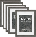VCK 12x16 Picture Frame 5 Pack - Grey, High-End Wood Poster Frames with Tempered Glass, Display 8.5x11 Photo with Mat or 12x16 without Mat, Art Gallery-Quality, Wall Hanging, Grey