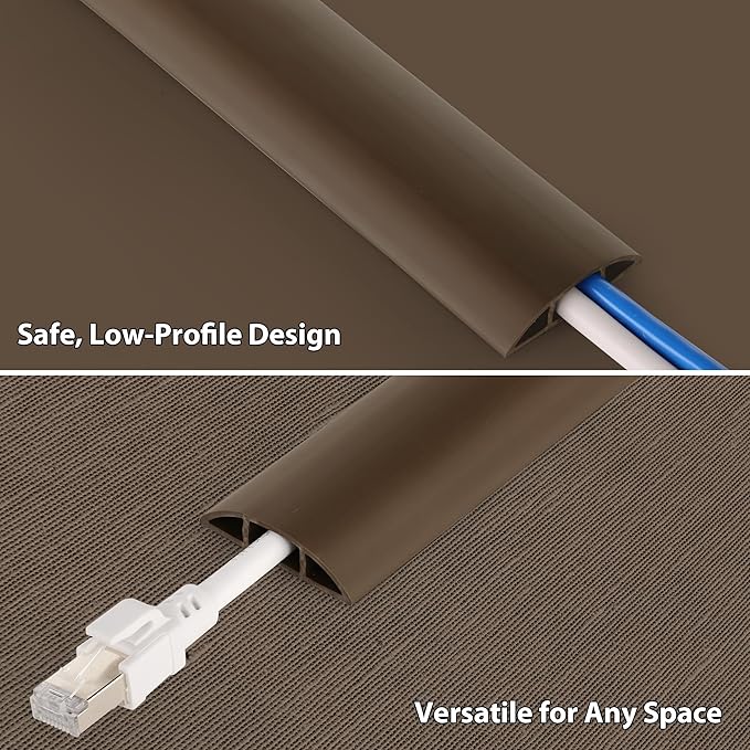 ZhiYo 5.6ft Cord Covers for Wires on Floor, Cord Hider Floor Hide Extension Cords, Soft PVC Cable Cover Cable Protector, Wire Cavity W0.62in H0.31in, Vintage Coffee