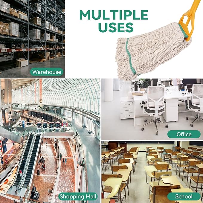 Commercial Heavy Duty Mop Heads Replacement: 6 Packs 20oz Industrial Wet Mop Head for Floor Cleaning - Commercial Products Looped End String Head Refills