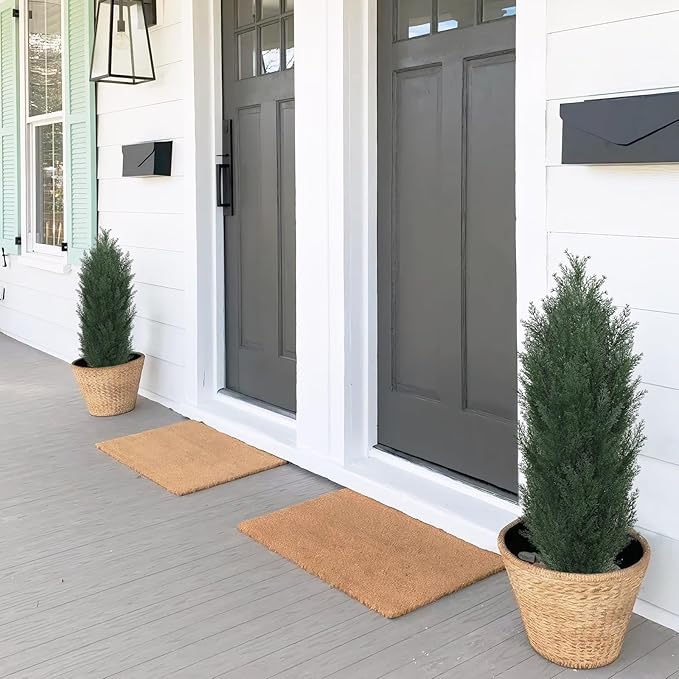 THE BLOOM TIMES 3ft Topiary Trees Artificial Outdoor Set of 2, UV Resistant Faux Cedar Pine Cypress Bushes & Shrubs, Fake Plants for Front Porch Outside Planter Patio Christmas Decor 3 Foot Tall