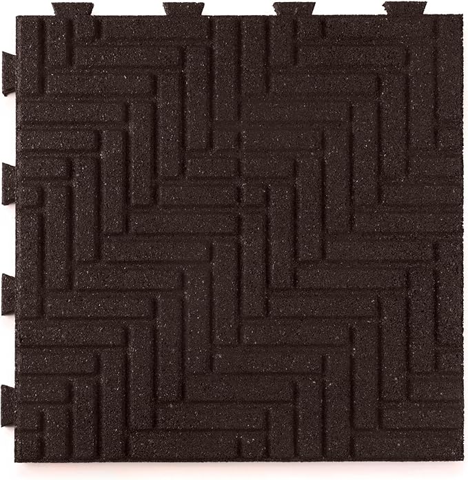 Playsafer Herringbone Rubber Interlocking Tiles | 16 X 16 | Easy Install for Indoor and Outdoor Use (Brown, 1 Tile)