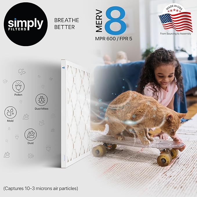 Simply 16x18x1 Air Filter, Merv 8, 6 Pack, For Home AC Furnace & HVAC (Actual Size: 15.75"x17.75"x0.75") DUST, Pet, & Allergy Control