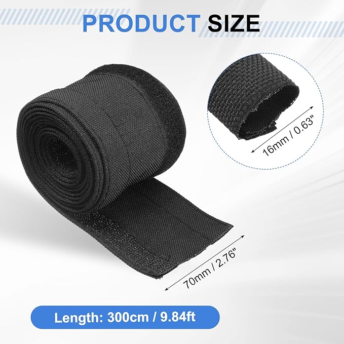 uxcell Hook and Loop Cable Management Sleeve, 10ft x 0.6 Inch Flexible Cable Wrap Cover Wire Hider, Cord Organizer and Cable Protectors for Desk TV Computer, Black