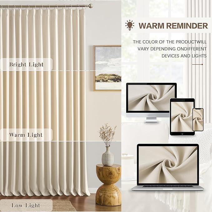 KEQIAOSUOCAI Custom Made Pinch Pleat Curtains 92 Inches Long 2 Panels Set, Elegant Decorative Pleated with Hooks Memory Pleat Cute Track Neutral Curtains for Bedroom Office 40x92