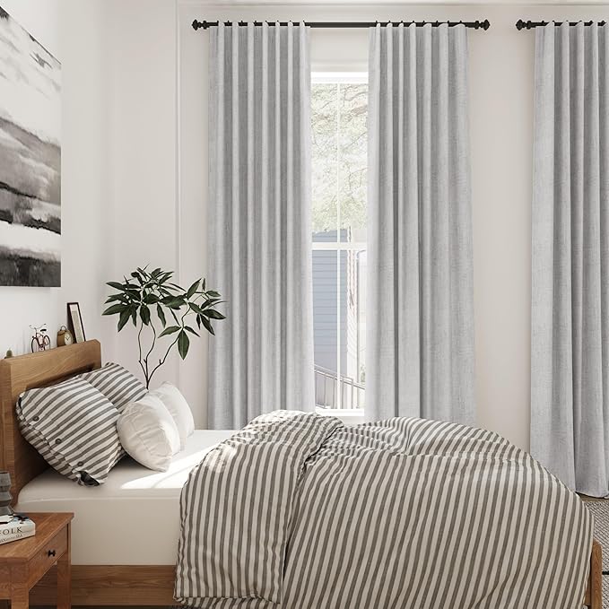 Nanspring Grey Linen Curtains for Living Room 2 Panels Set Extra Long Back Tab Light Filtering Semi Sheer Curtain Drapes for Bedroom Neutral Farmhouse Ceiling to Floor for Large Window 52x100