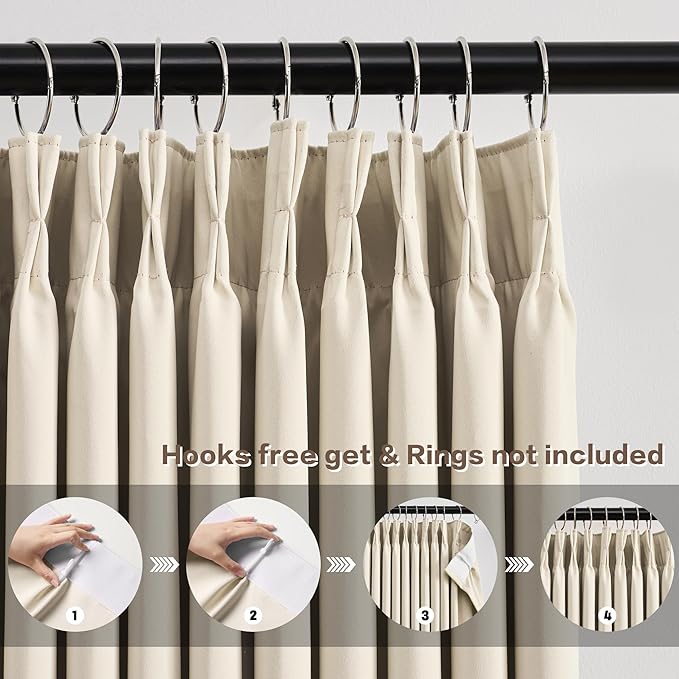 KEQIAOSUOCAI Long Large Pinch Pleated Curtains 144 Inches Long,Memory Shape Room Darkening Soundproof Window Curtains with Hooks for Bedroom Living Room Track System 40 x 144 x 2 Panels