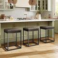 MAISON ARTS Counter Height 24" Bar Stools Set of 3 for Kitchen Counter Backless Modern Barstools Industrial Upholstered Faux Leather Stools Farmhouse Island Chairs, (24 Inch, Grey)