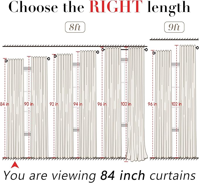 Linen Cotton Farmhouse Curtains for Living Room, Cream Off White Natural Fabric Semi Sheer Curtains 84 Inches Long, Neutral Ivory Boho Pleated Bedroom Bay Window Curtain Drapes 84 Length 2 Panels Set