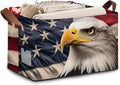 Eagle American Flag Storage Basket Large 17x11.5x10.5 Inches - Patriotic Collapsible Organizer Bin with Handles for Home,Closet,Toys - Foldable Decorative Hamper with USA Flag Design - Single Pack
