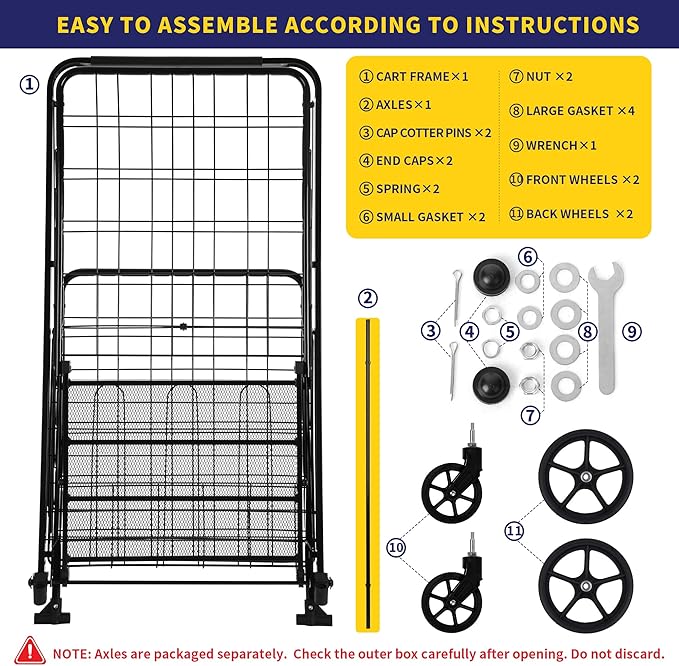 Folding Shopping Cart with Waterproof Liner, Grocery Cart Large Bag with Top Cover, 400 Lb Capacity, Utility Cart with 360° Rolling Swivel Wheels, Extra Large & Extra Basket