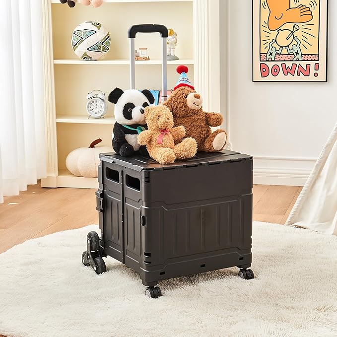 Foldable Utility Cart ，Folding Shopping carts，Collapsible cart with Stair Climbing Wheels, 8 Wheel Shopping cart，Collapsible Rolling Crate with Telescoping Handle (Black, 17.32 * 17.13 * 30.12)