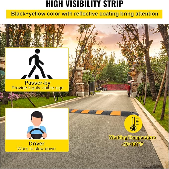VEVOR Rubber Speed Bump, 1 Pack 2 Channel Speed Bump Hump, 72" Long Modular Speed Bump Rated 22000 LBS Loading, 72.8 x 12.2 x 2.2 Garage Speed Bump for Asphalt Concrete Gravel Driveway with 2 End Cap