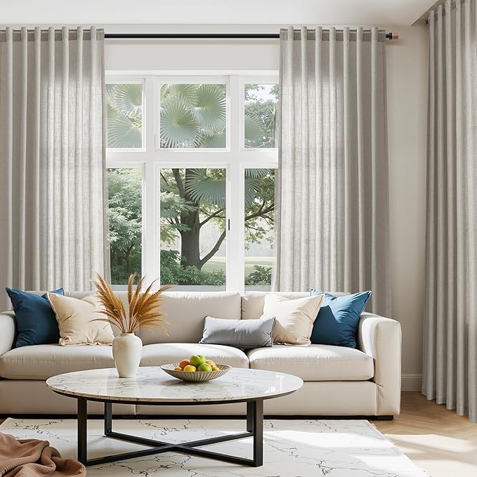 Nanspring Silver Grey Linen Curtains 63 Inches Length 2 Panels Set for Living Room Back Tab Pocket Modern Light Filtering Semi Sheer Drapes Cotton Linen Textured Grey Curtain 52X63 Inches