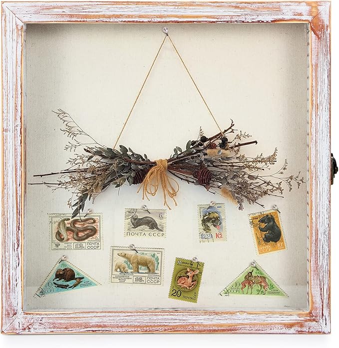 TJ.MOREE Flowers Shadow Box Display Case 11 x 11 Shadow Box Frame with Glass Window Door Farmhouse Picture Frame Wedding Bouquet Memorabilia Photos Memory Box for Keepsakes - White Pink