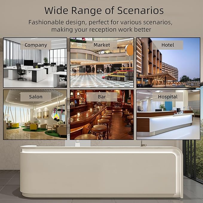Retail Counter, Salon Reception Room Office Boutique Lobby Checkout Counter, Reception Desk with Counter Hidden LED Lighting, Ships in One Piece, Customized Logo
