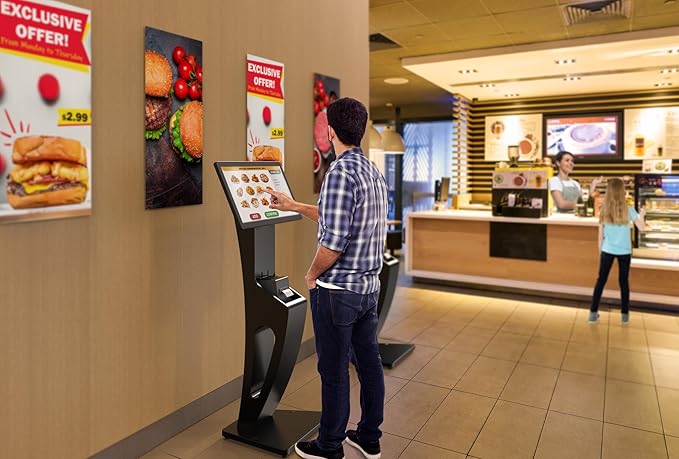 CTA Sleek Floor Stand Kiosk for Monitors – Sleek Floor Kiosk Stand with Printer Slot for Monitors 15" to 32" up to 60lbs - for Check-in Stations & POS Stations & More - Black (ADD-LDSLEEK)