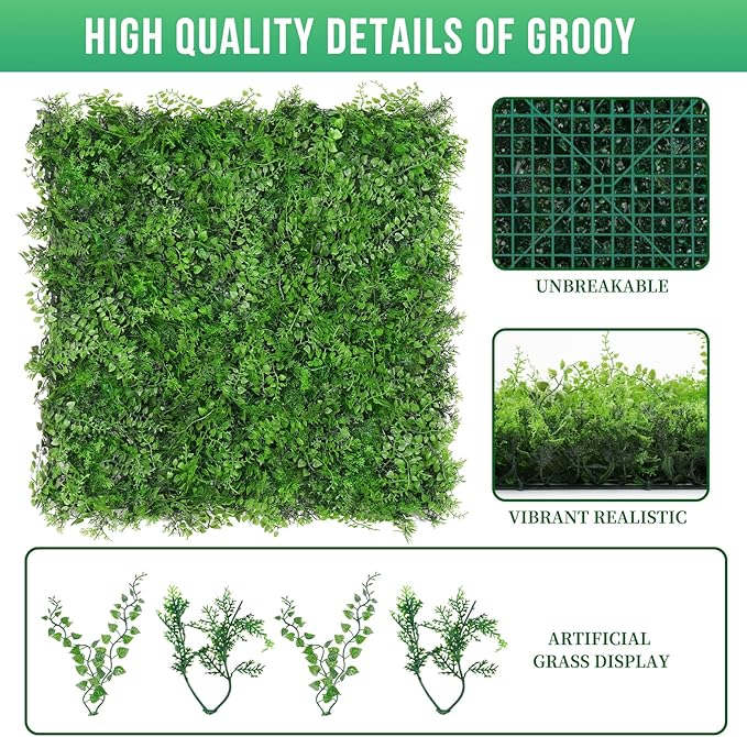 20"x20" Artificial Hedge Grass Wall, 12PCS Boxwood Panels, Greenery Backdrop Panles, UV Protected Privacy Fence Screen, Green Wall Decor for Outdoor Indoor Wedding Décor
