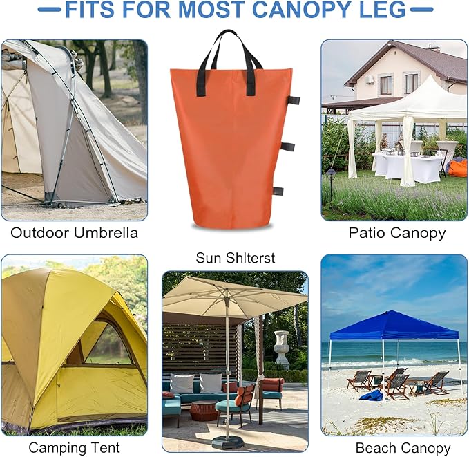PATIKIL Canopy Weight Sand Bags, 4 Pack 112 Lbs Total Extra Large Weights Bags Waterproof Tent Leg Weights Sandbags for Outdoor Canopy Tent Sun Shelter Patio Ladder Orange (18x9")