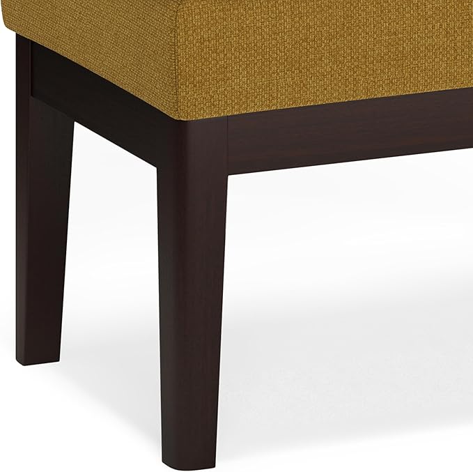 SIMPLIHOME Carlson Small Ottoman Bench - 27 inch Wide Upholstered Woven Fabric Rectangle Ottoman in Marigold, Mid Century Modern Bench for Bedroom, Entryway or Living Room with Padded Seat