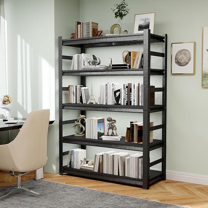 Garage Shelving Units, Heavy Duty 5-Tier Storage Shelves, Metal Adjustable Storage Rack, Steel Shelves, 2750 lbs Capacity, Industrial Shelving for Heavy Tools (Black, 24"Dx47"Wx87"H, 5-tier)