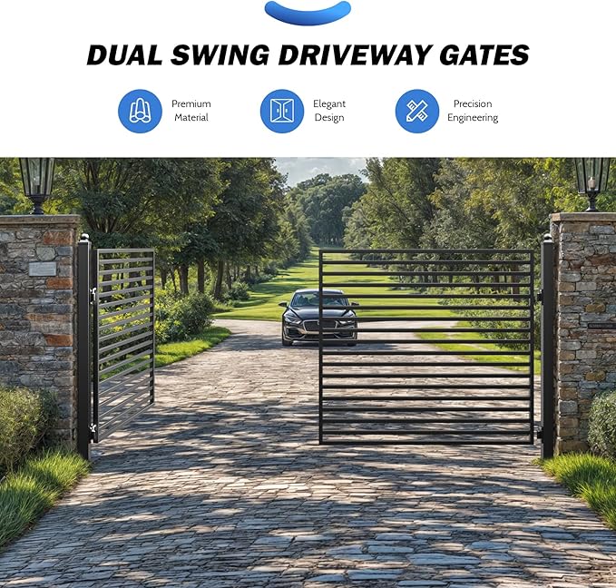 ZUMI Dual Swing Driveway Gate, 14x6 ft. Outdoor Steel Fence for Home Security, Heavy-Duty Weatherproof Iron Kit, Brooklyn Style